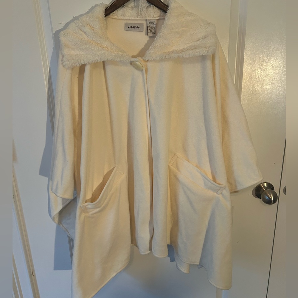 Le Moda Cream Hooded Poncho